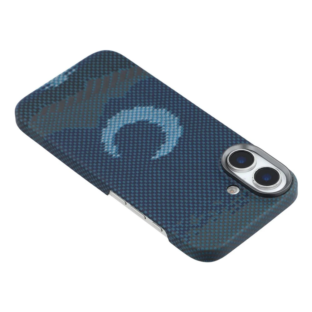 For iPhone 17 Magnetic Case Precise Cutouts Aramid Fiber Phone Cover with Metal Lens Frame - Moon - 5