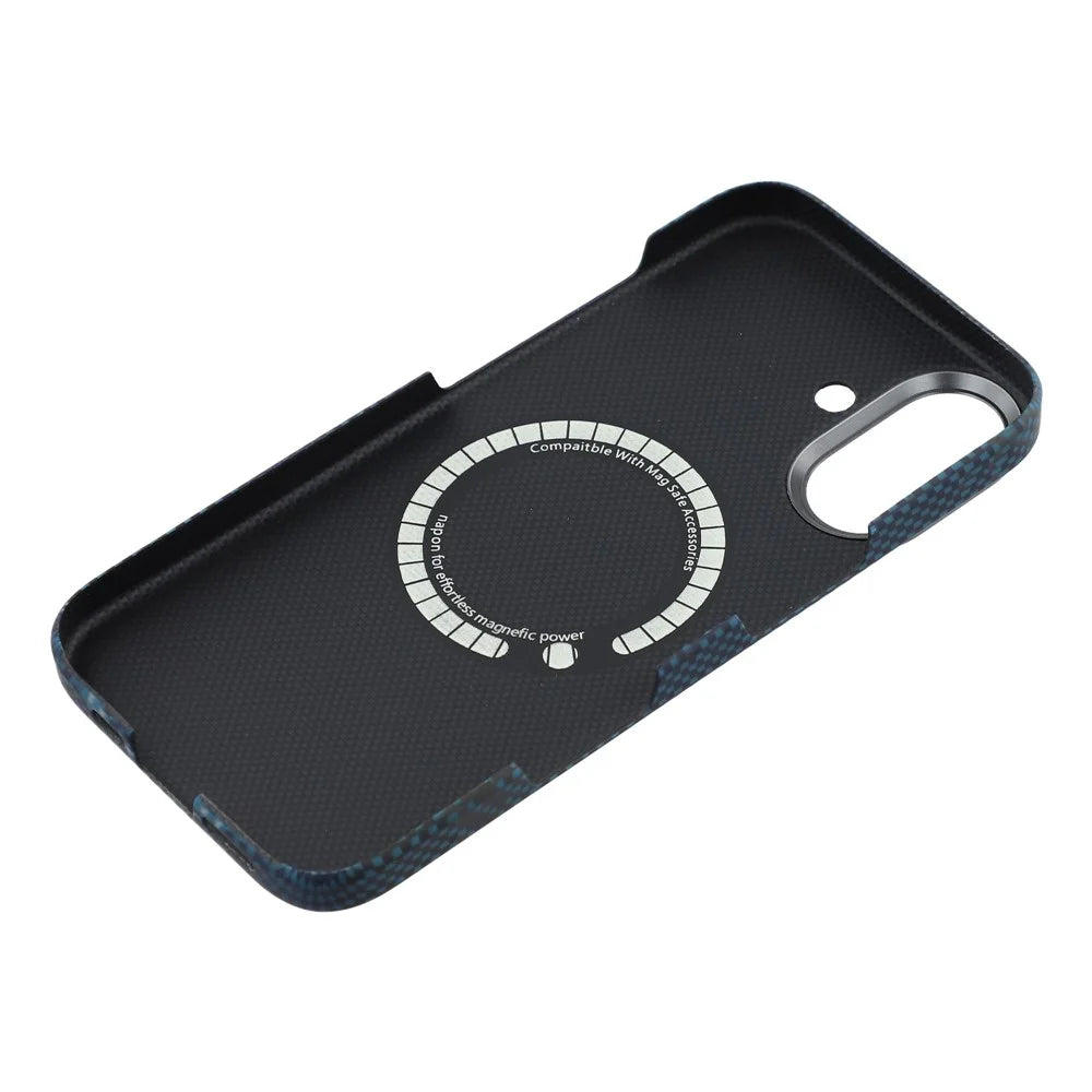 For iPhone 17 Magnetic Case Precise Cutouts Aramid Fiber Phone Cover with Metal Lens Frame - Moon - 6
