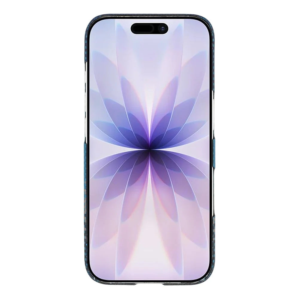 For iPhone 17 Case Gradient Aramid Fiber Magnetic Phone Cover with Metal Lens Frame - Blue Floating Weave - 2