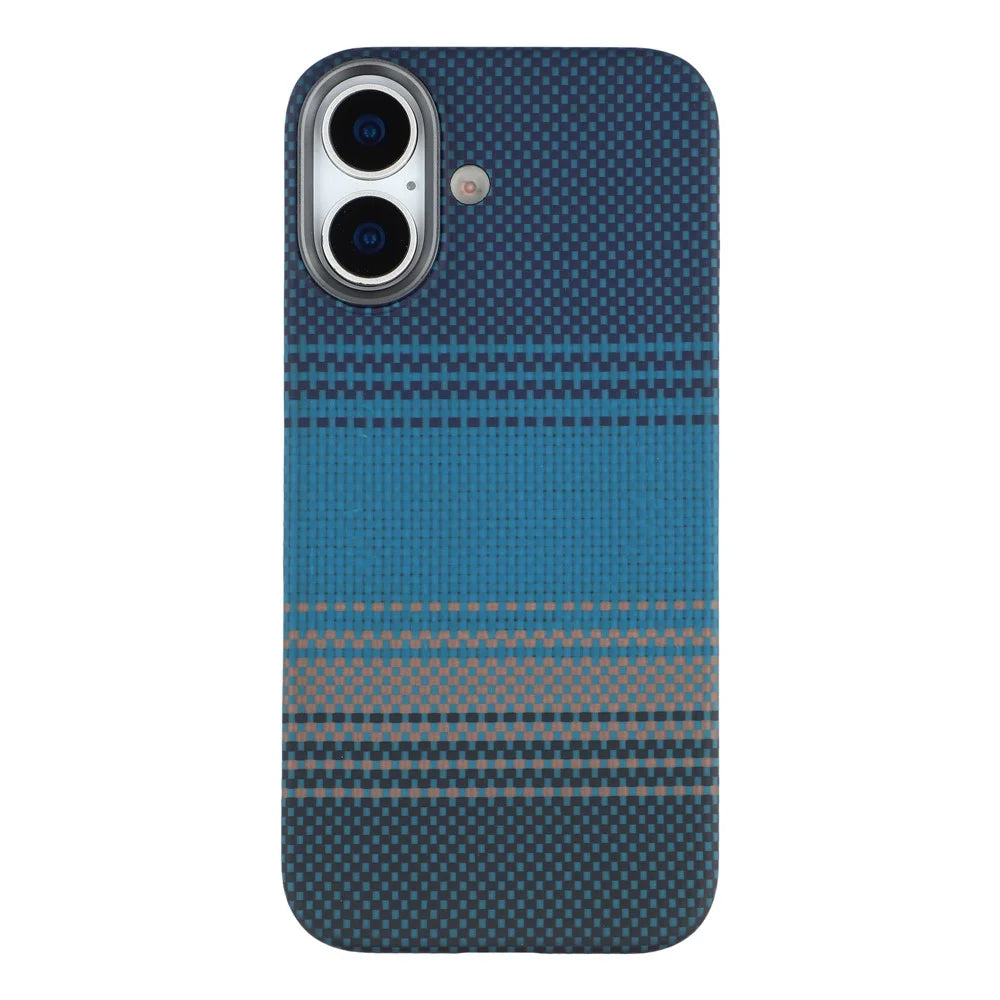 For iPhone 17 Case Gradient Aramid Fiber Magnetic Phone Cover with Metal Lens Frame - Blue Floating Weave - 3