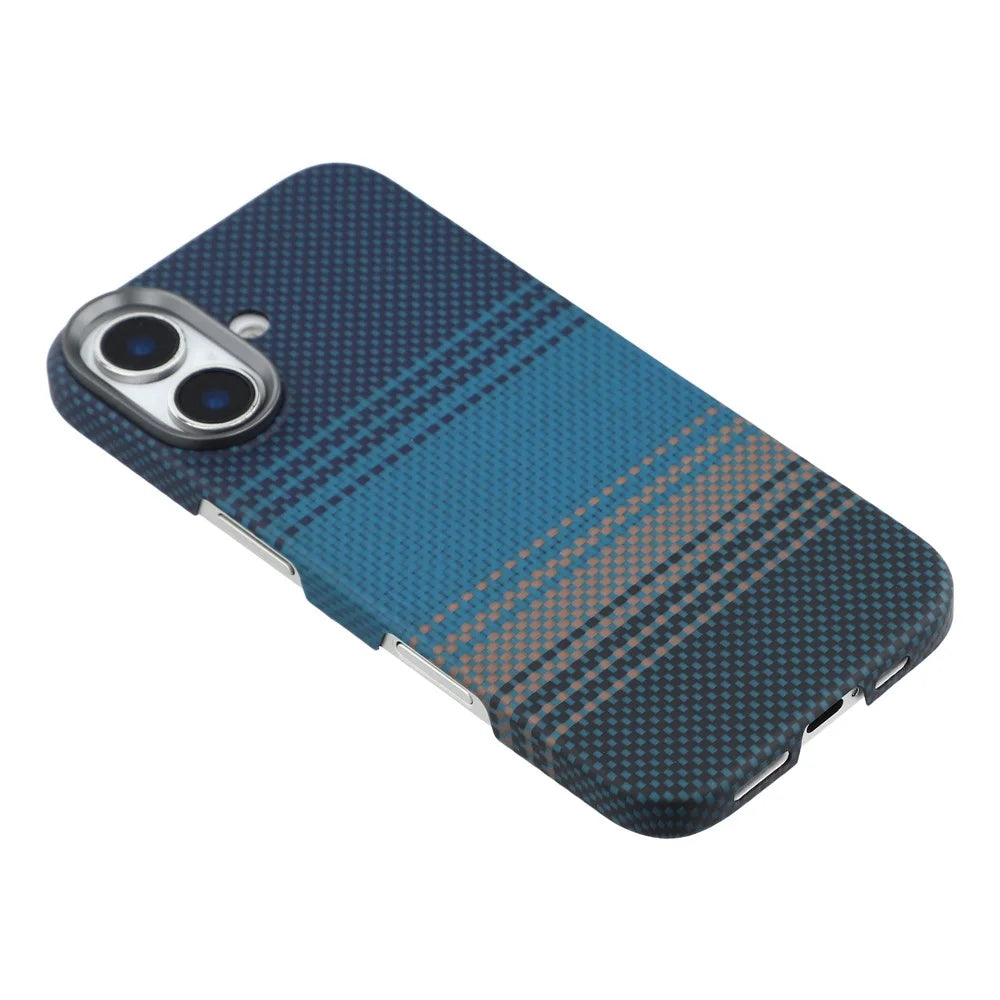 For iPhone 17 Case Gradient Aramid Fiber Magnetic Phone Cover with Metal Lens Frame - Blue Floating Weave - 4