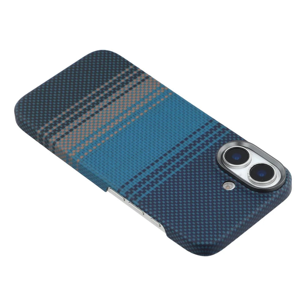 For iPhone 17 Case Gradient Aramid Fiber Magnetic Phone Cover with Metal Lens Frame - Blue Floating Weave - 5