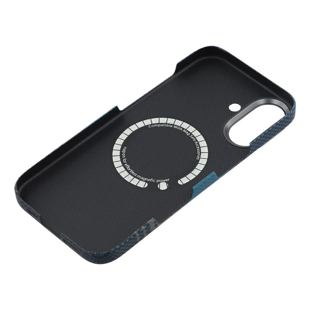 For iPhone 17 Case Gradient Aramid Fiber Magnetic Phone Cover with Metal Lens Frame - Blue Floating Weave - 6