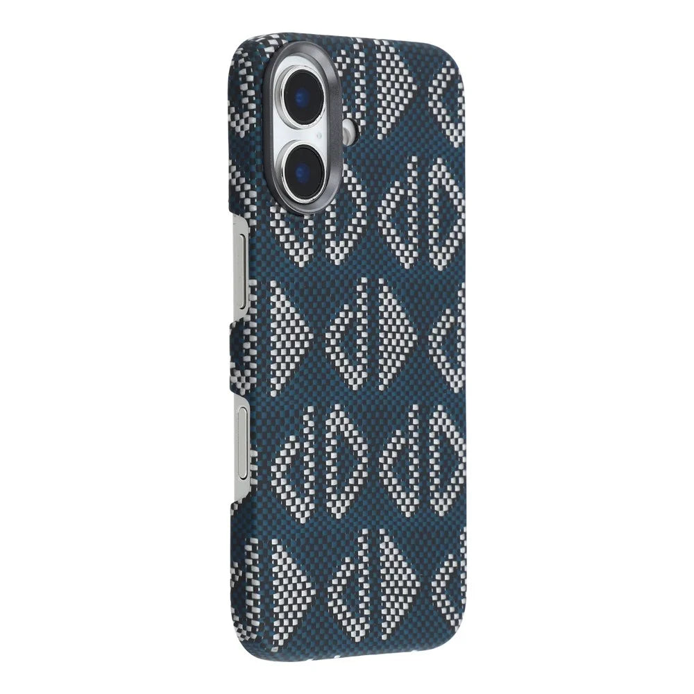 For iPhone 17 Magnetic Case Geometric Pattern Aramid Fiber Phone Cover with Metal Lens Frame - 1