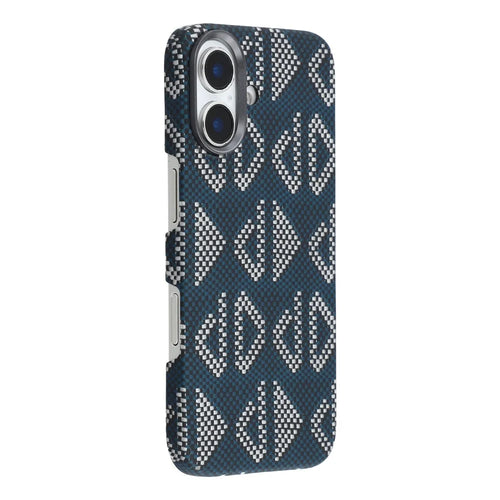 For iPhone 17 Magnetic Case Geometric Pattern Aramid Fiber Phone Cover with Metal Lens Frame - 1