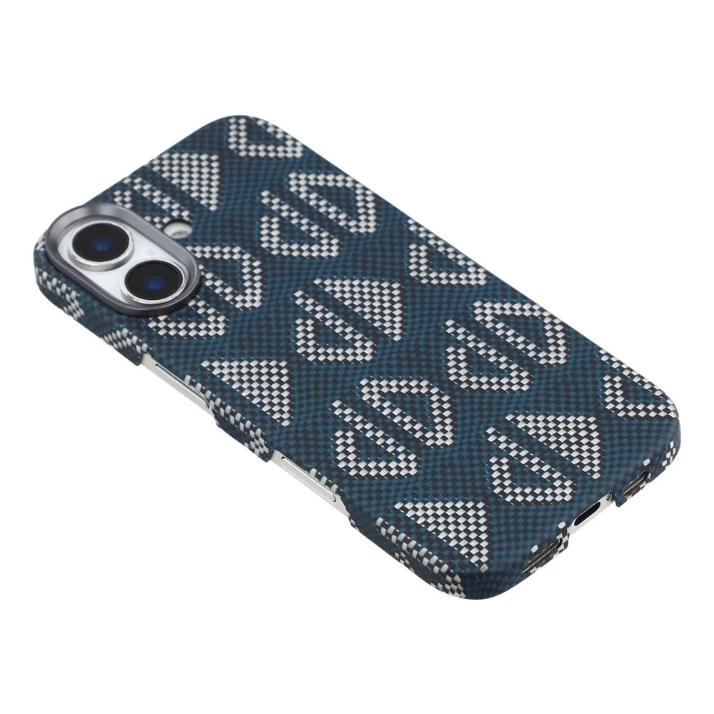 For iPhone 17 Magnetic Case Geometric Pattern Aramid Fiber Phone Cover with Metal Lens Frame - 4