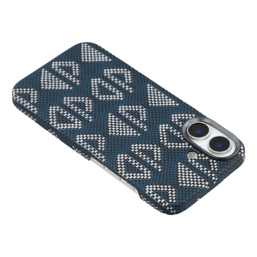 For iPhone 17 Magnetic Case Geometric Pattern Aramid Fiber Phone Cover with Metal Lens Frame - 5