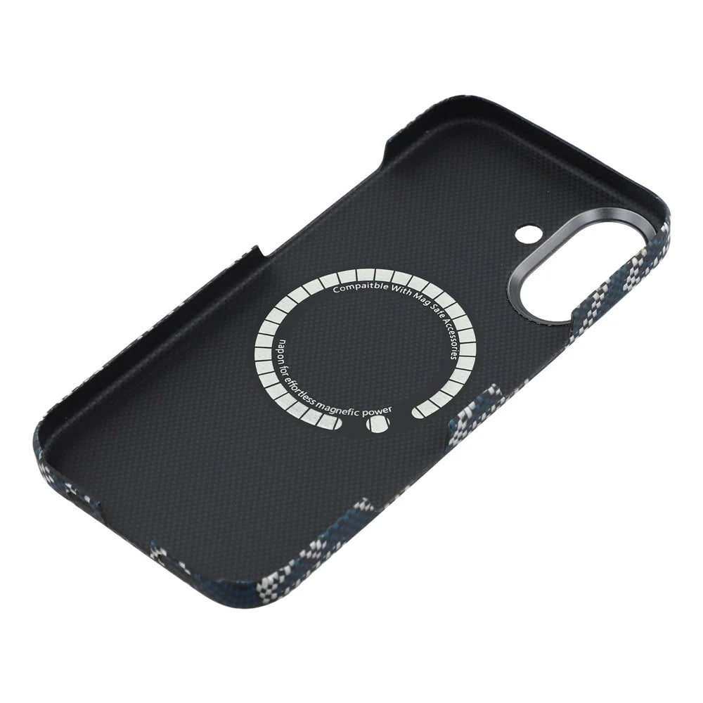 For iPhone 17 Magnetic Case Geometric Pattern Aramid Fiber Phone Cover with Metal Lens Frame - 6