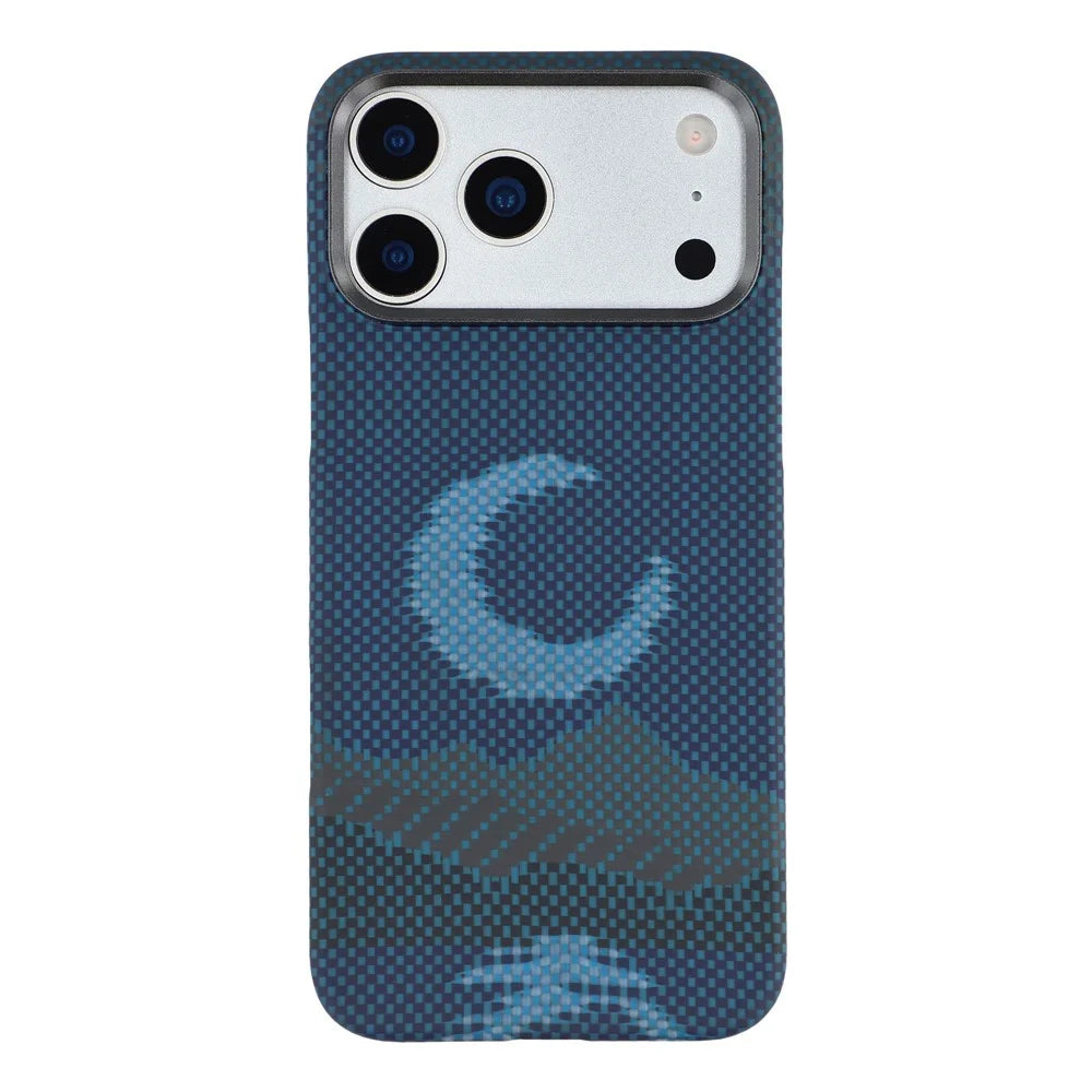 For iPhone 17 Pro Max Magnetic Case Precise Cutouts Aramid Fiber Phone Cover with Metal Lens Frame - Moon - 3