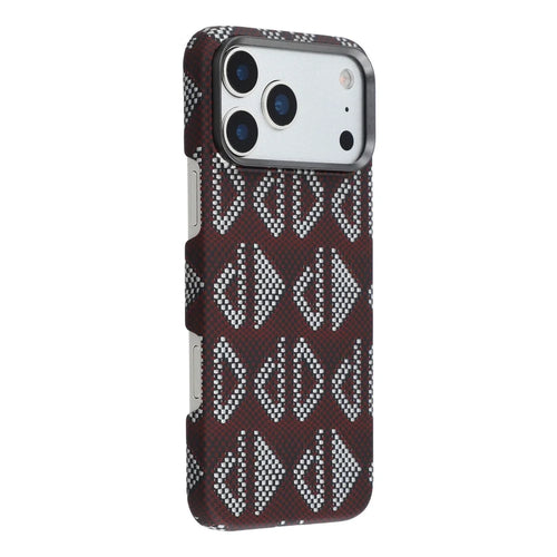 For iPhone 17 Pro Max Magnetic Case Geometric Pattern Aramid Fiber Phone Cover with Metal Lens Frame - Red - 1