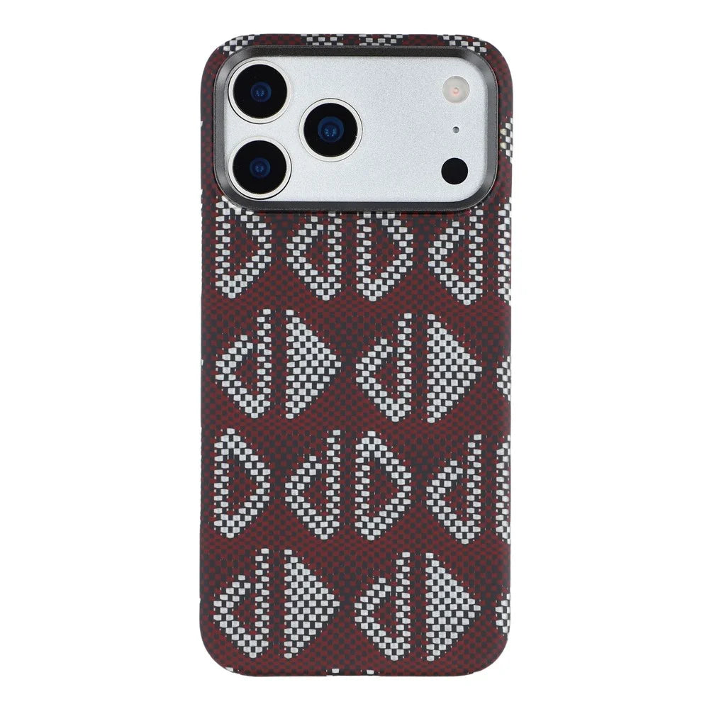 For iPhone 17 Pro Max Magnetic Case Geometric Pattern Aramid Fiber Phone Cover with Metal Lens Frame - Red - 3