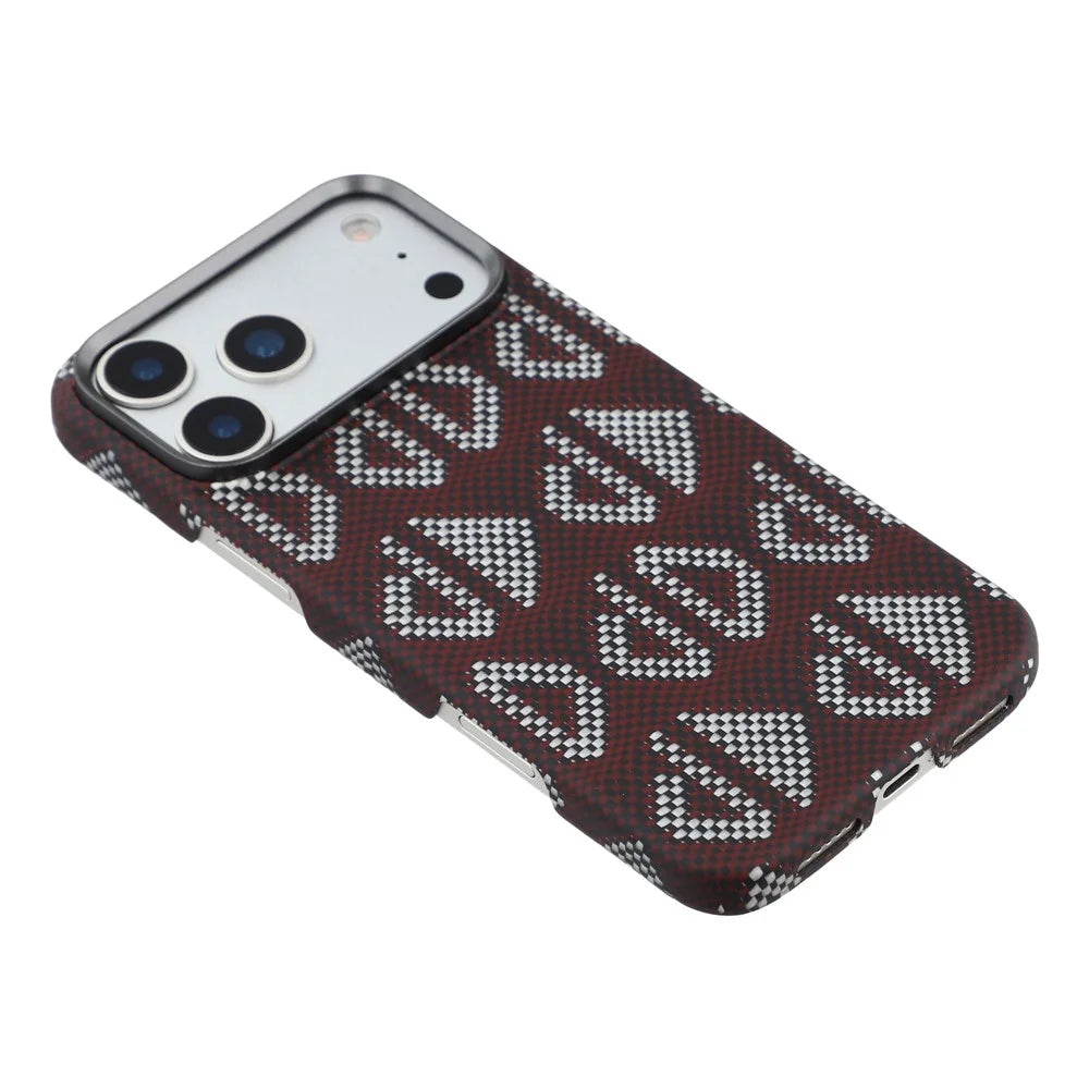For iPhone 17 Pro Max Magnetic Case Geometric Pattern Aramid Fiber Phone Cover with Metal Lens Frame - Red - 4