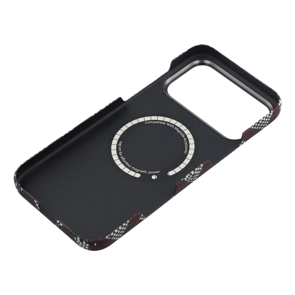 For iPhone 17 Pro Max Magnetic Case Geometric Pattern Aramid Fiber Phone Cover with Metal Lens Frame - Red - 6