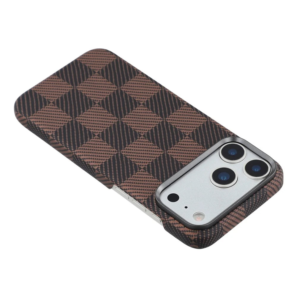 For iPhone 17 Pro Case Square Grid Pattern Aramid Fiber Phone Cover Compatible with MagSafe - 5
