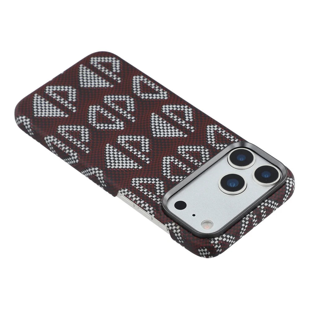 For iPhone 17 Pro Magnetic Case Geometric Pattern Aramid Fiber Phone Cover with Metal Lens Frame - Red - 5