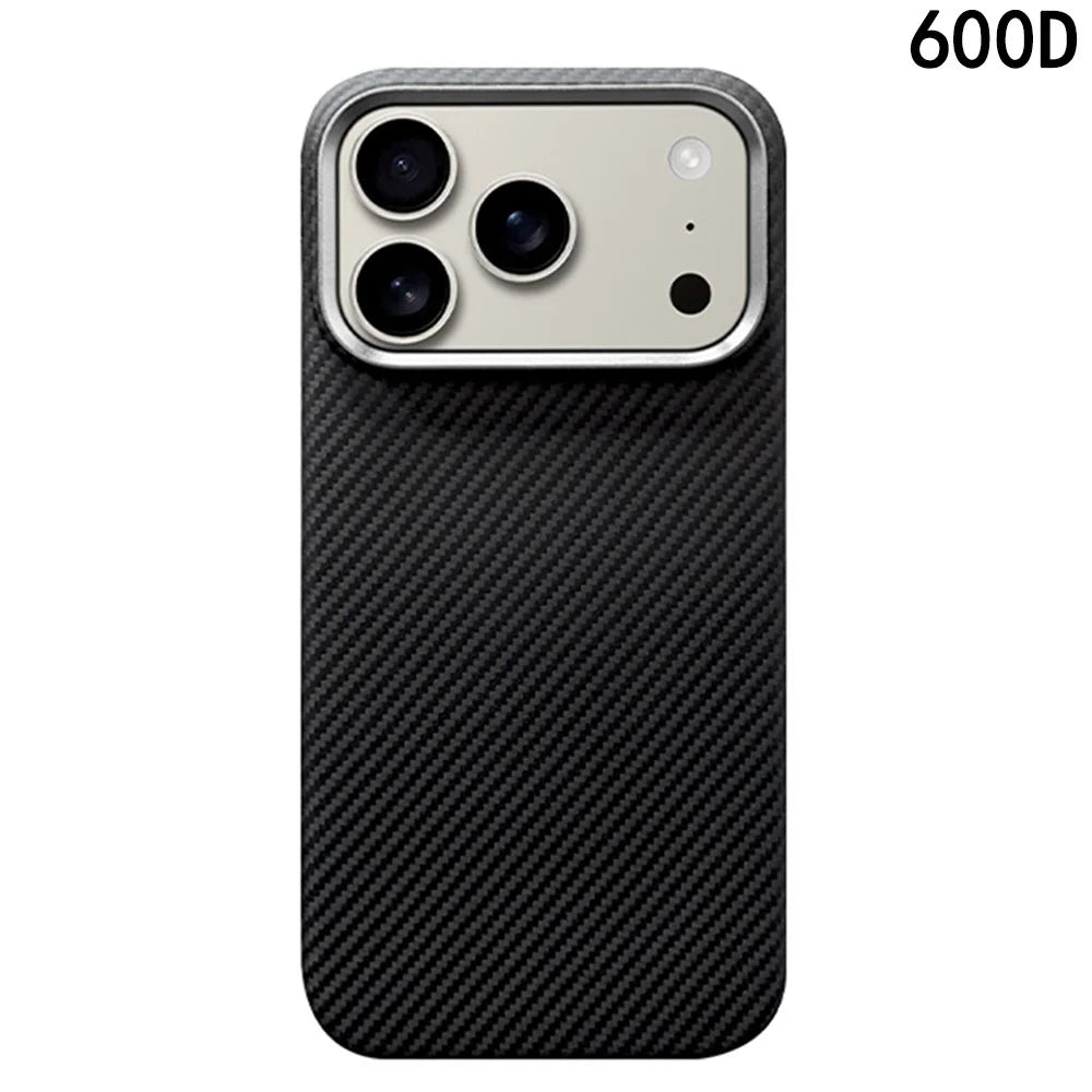 For iPhone 17 Pro Magnetic Case Aramid Fiber 600D Fine Texture Phone Cover Metal Lens Frame - Black - 1