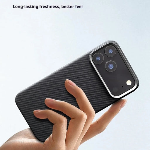 For iPhone 17 Pro Magnetic Case Aramid Fiber 600D Fine Texture Phone Cover Metal Lens Frame - Black - 2