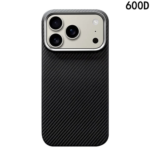 For iPhone 17 Pro Max Magnetic Case Aramid Fiber 600D Fine Texture Phone Cover Metal Lens Frame - Black - 1
