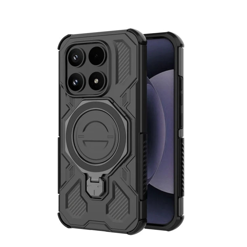WANLONFENG For Xiaomi 17 Case Kickstand with 2Pcs Screen Film  KJ Series PC TPU Phone Cover (Big Lens Hole) - Black - 2