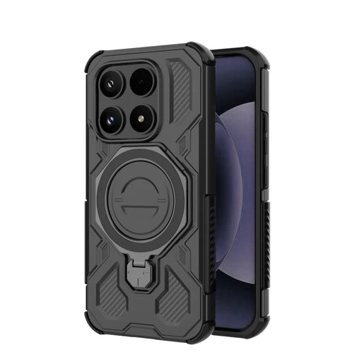 WANLONFENG For Xiaomi 17 Case Kickstand with 2Pcs Screen Film  KJ Series PC TPU Phone Cover (Big Lens Hole) - Black - 2