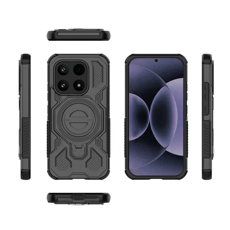 WANLONFENG For Xiaomi 17 Case Kickstand with 2Pcs Screen Film  KJ Series PC TPU Phone Cover (Big Lens Hole) - Black - 3