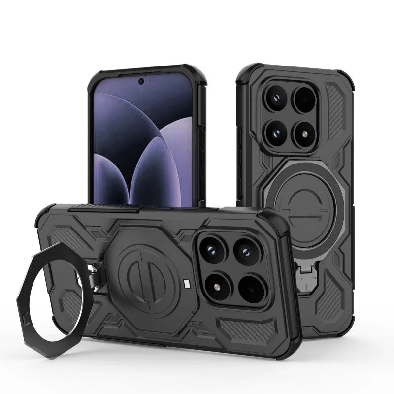 WANLONFENG For Xiaomi 17 Case Kickstand with 2Pcs Screen Film  KJ Series PC TPU Phone Cover (Big Lens Hole) - Black - 4