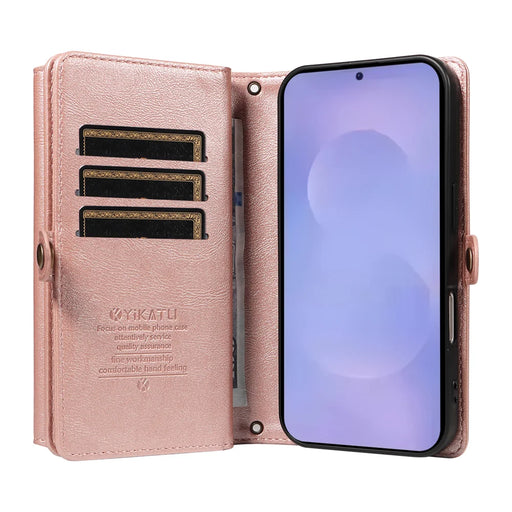 YIKATU For Samsung Galaxy S26 Case  YK-008 Zipper Wallet Leather Phone Cover with Shoulder Strap - Rose Gold - 2