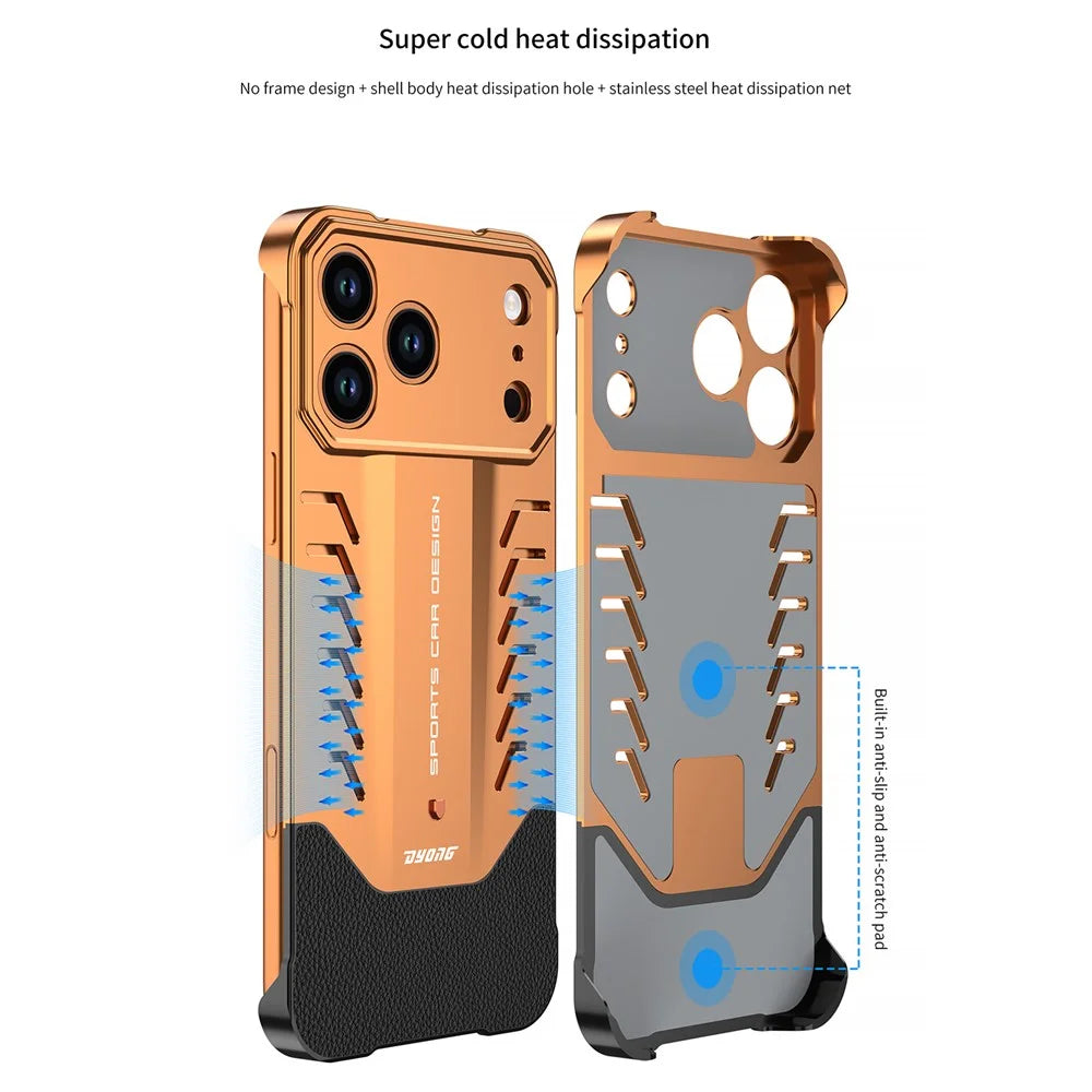 DYONG For iPhone 17 Pro Max Metal Case Snap-Open Design Heat Dissipation Shockproof Phone Cover - Orange - 4