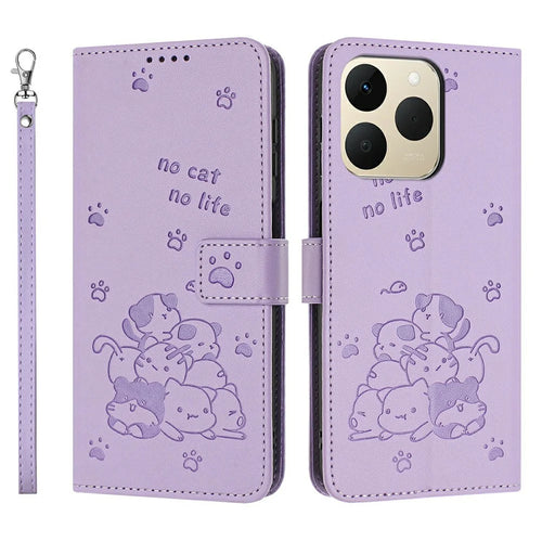 For Realme 15T 5G Wallet Case Cats Imprint Leather Phone Cover with Strap - Purple - 1