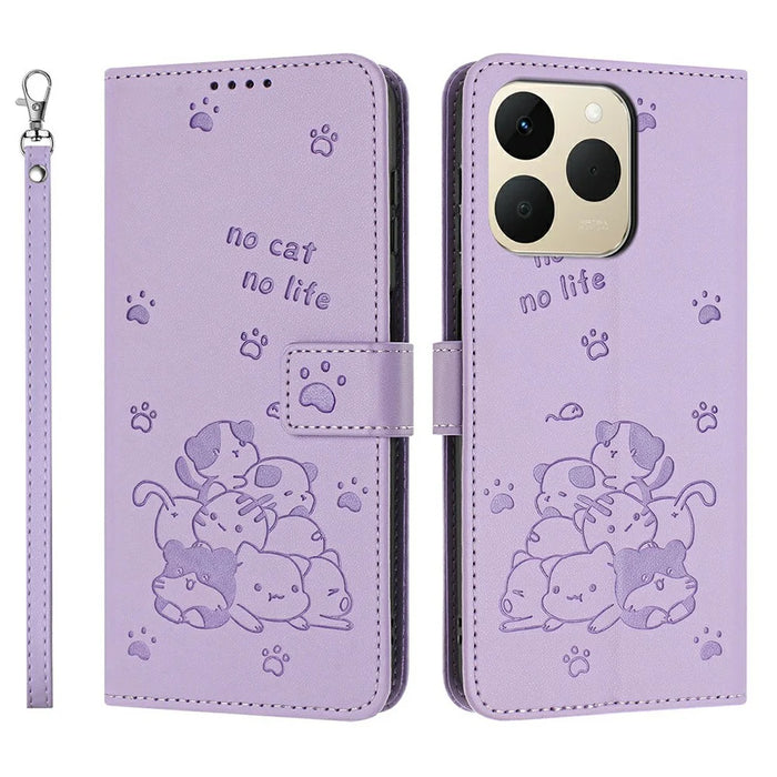 For Realme 15T 5G Wallet Case Cats Imprint Leather Phone Cover with Strap - Purple - 1