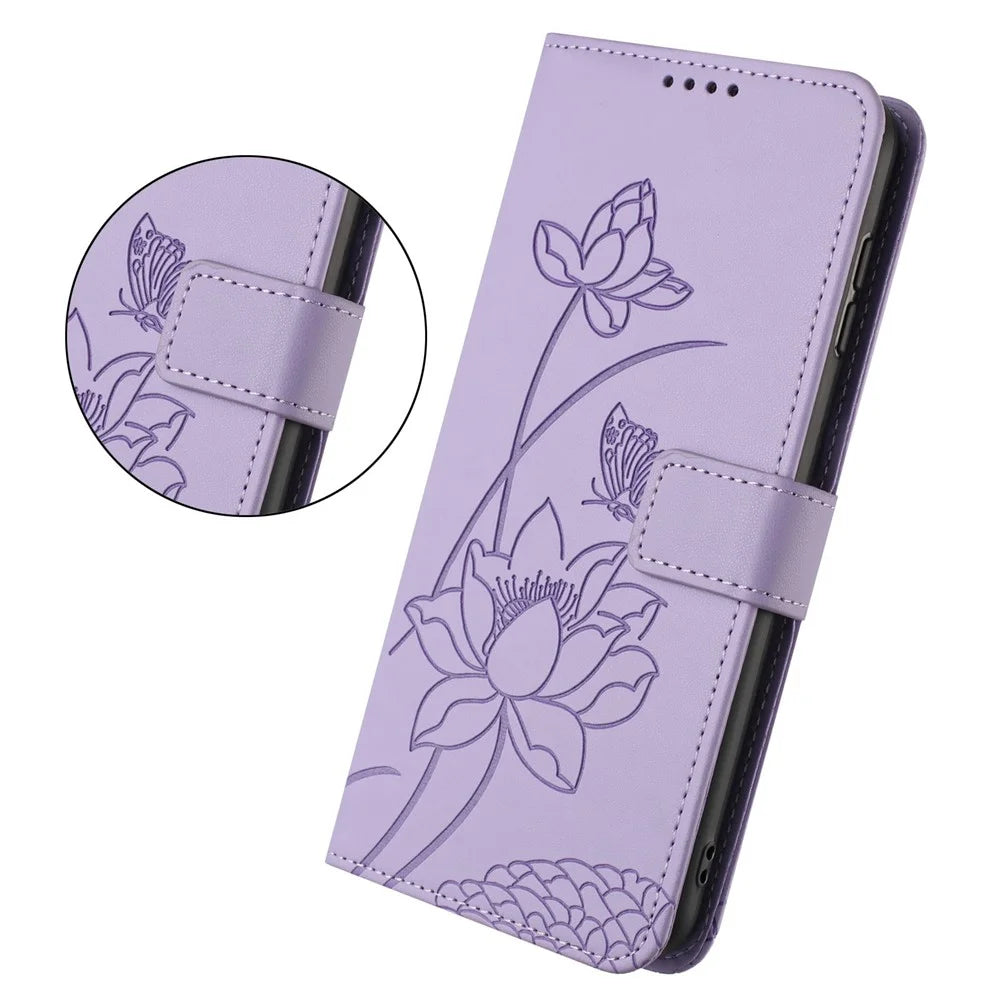For Realme 15T 5G Case Wallet Stand Lotus Imprint Leather Phone Cover with Wrist Strap - Purple - 2