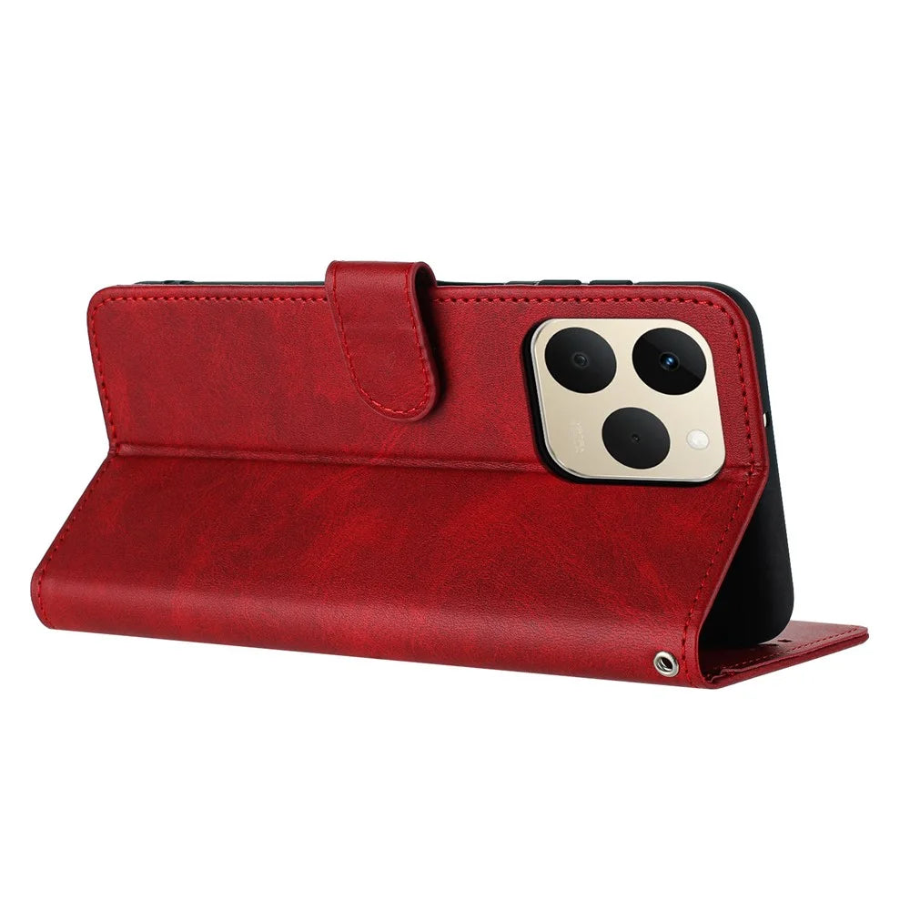 For Realme 15T 5G Wallet Case Flip Stand Calf Texture PU Leather Phone Cover with Strap - Red - 3