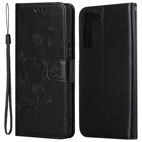 For Samsung Galaxy S23+ Butterfly Flower Imprinted PU Leather Phone Case Wallet Stand Full Protection Smartphone Cover - Black - 1