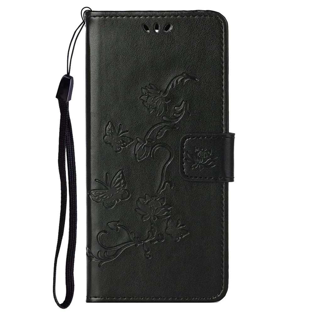 For Samsung Galaxy S23+ Butterfly Flower Imprinted PU Leather Phone Case Wallet Stand Full Protection Smartphone Cover - Black - 4