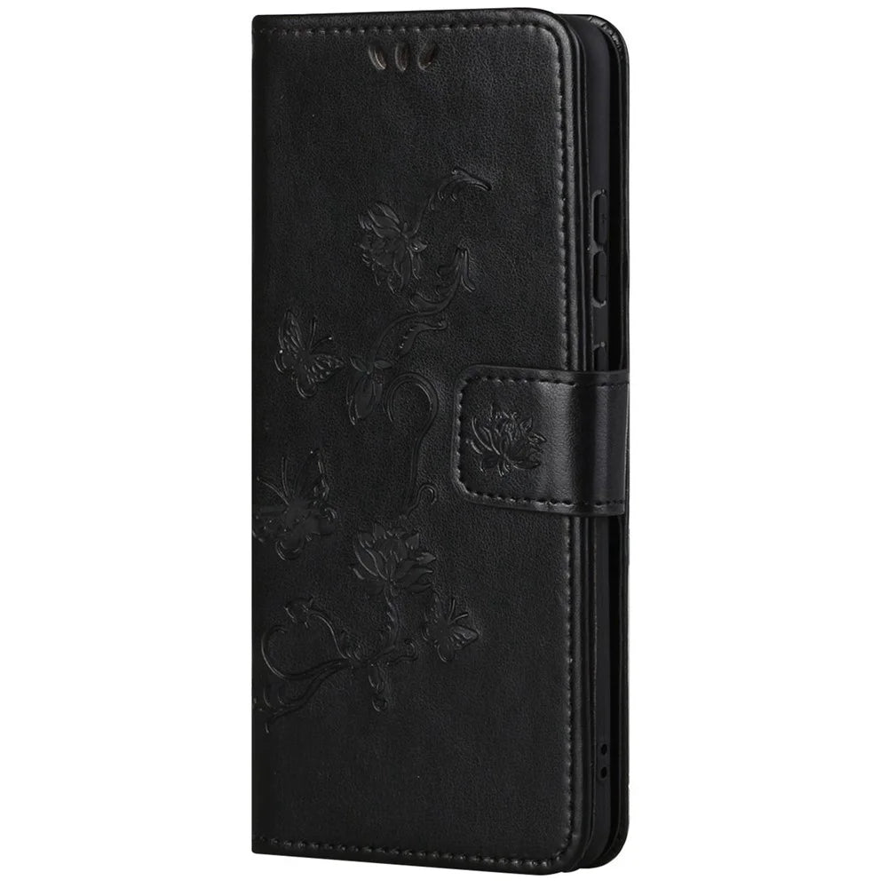 For Samsung Galaxy S23+ Butterfly Flower Imprinted PU Leather Phone Case Wallet Stand Full Protection Smartphone Cover - Black - 5