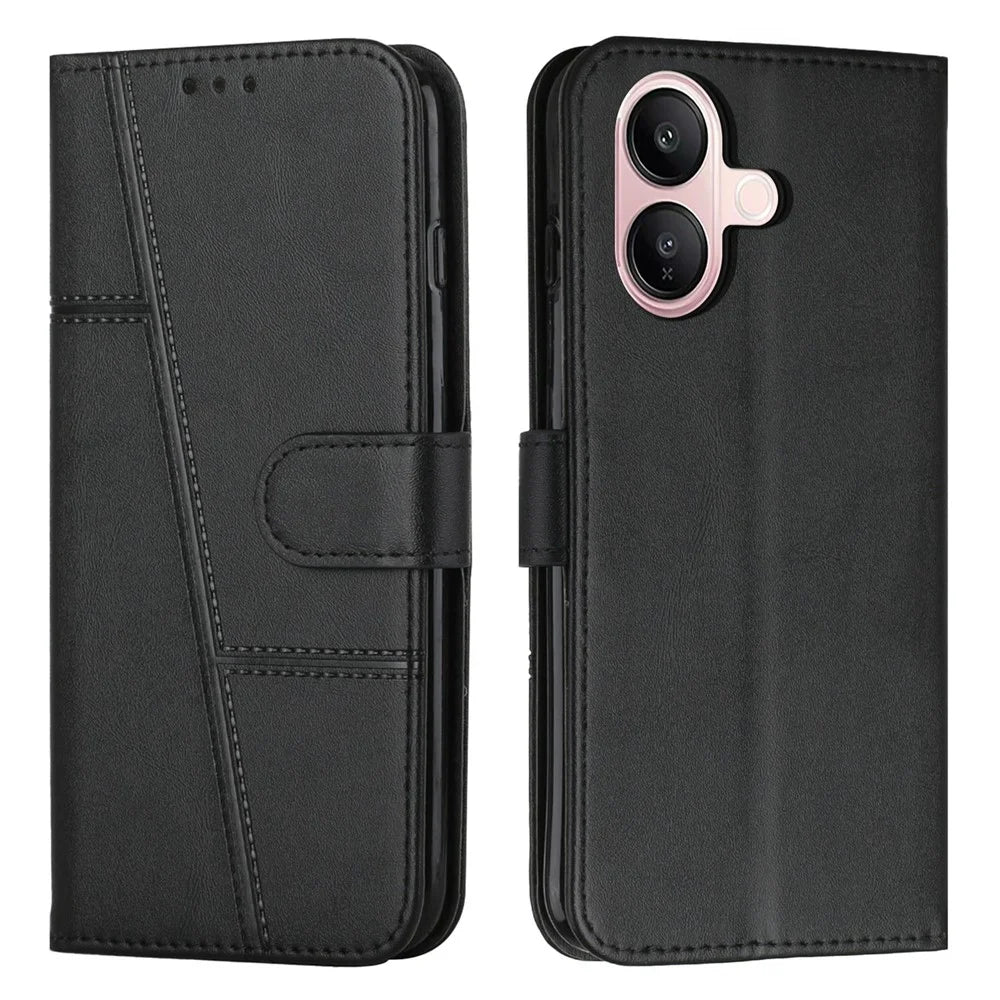 For vivo V60 Lite 5G  /  4G Leather Phone Case Foldable Stand Wallet Flip Cover with Strap - Black - 1