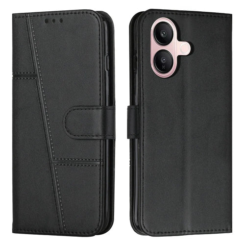 For vivo V60 Lite 5G  /  4G Leather Phone Case Foldable Stand Wallet Flip Cover with Strap - Black - 1