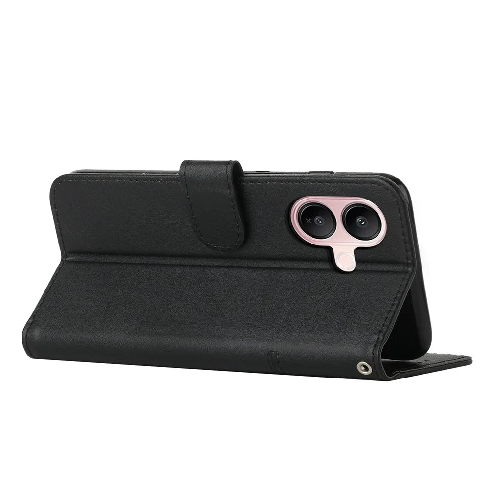 For vivo V60 Lite 5G  /  4G Leather Phone Case Foldable Stand Wallet Flip Cover with Strap - Black - 2