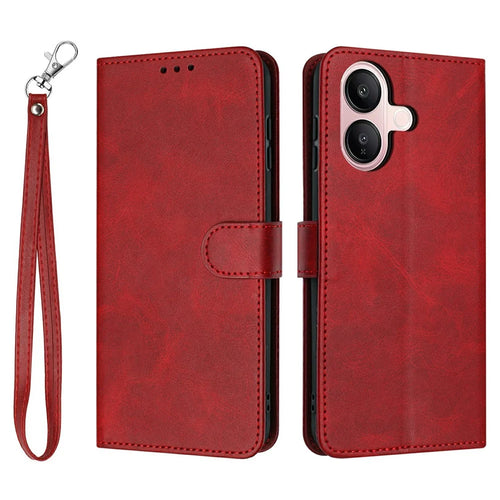 For vivo V60 Lite 5G  /  4G Wallet Case Flip Stand Calf Texture PU Leather Phone Cover with Strap - Red - 1