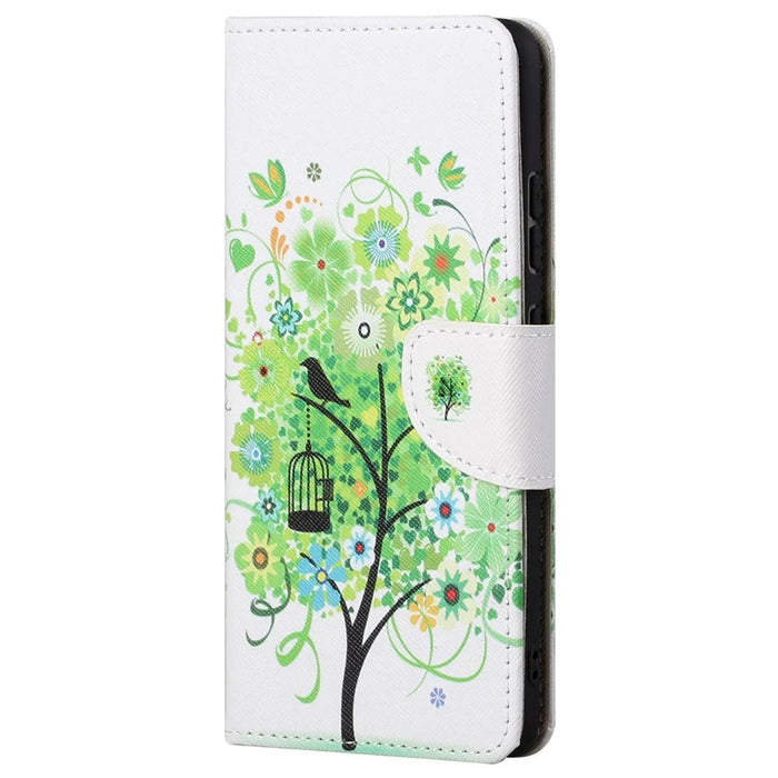 For Samsung Galaxy S23 Ultra Cross Texture PU Leather Flip Stand Wallet Case Pattern Printing Overall Coverage Cover - Green Tree - 5