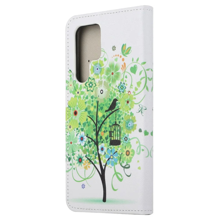 For Samsung Galaxy S23 Ultra Cross Texture PU Leather Flip Stand Wallet Case Pattern Printing Overall Coverage Cover - Green Tree - 6
