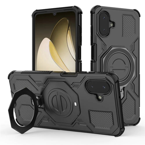 For Samsung Galaxy A08 5G / A08 4G / A07 5G / A07 4G Magnetic Case Rotating Metal Kickstand Shockproof PC + TPU Phone Back Cover - Black - 1