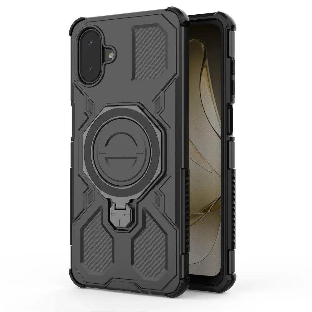 For Samsung Galaxy A08 5G / A08 4G / A07 5G / A07 4G Magnetic Case Rotating Metal Kickstand Shockproof PC + TPU Phone Back Cover - Black - 4