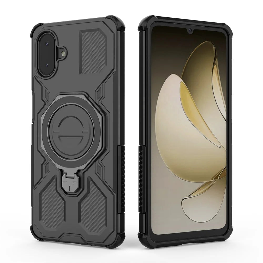 For Samsung Galaxy A08 5G / A08 4G / A07 5G / A07 4G Magnetic Case Rotating Metal Kickstand Shockproof PC + TPU Phone Back Cover - Black - 5
