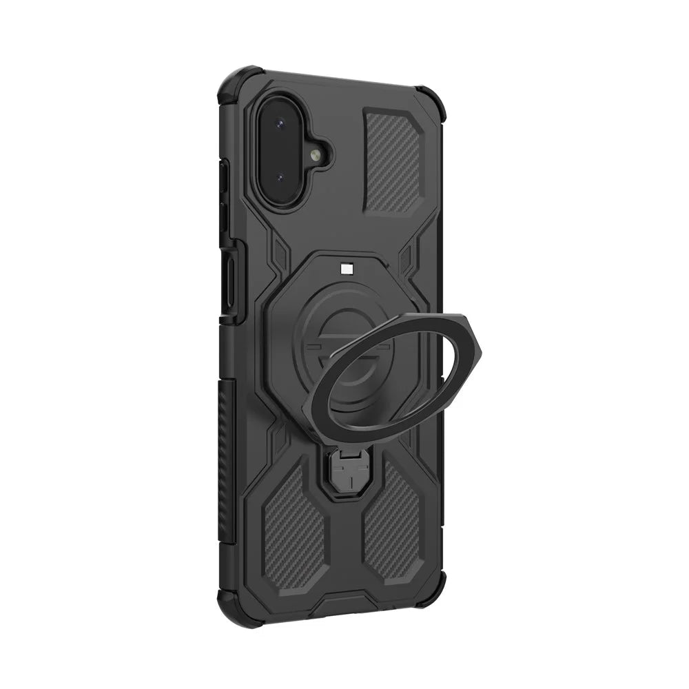 For Samsung Galaxy A08 5G / A08 4G / A07 5G / A07 4G Magnetic Case Rotating Metal Kickstand Shockproof PC + TPU Phone Back Cover - Black - 6