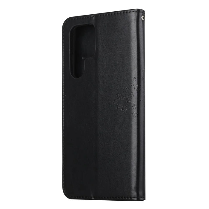 Anti-drop Magnetic Clasp Phone Cover for Samsung Galaxy S23 Ultra, PU Leather Imprinted Owl Tree Pattern Flip Wallet Case with Stand - Black - 6