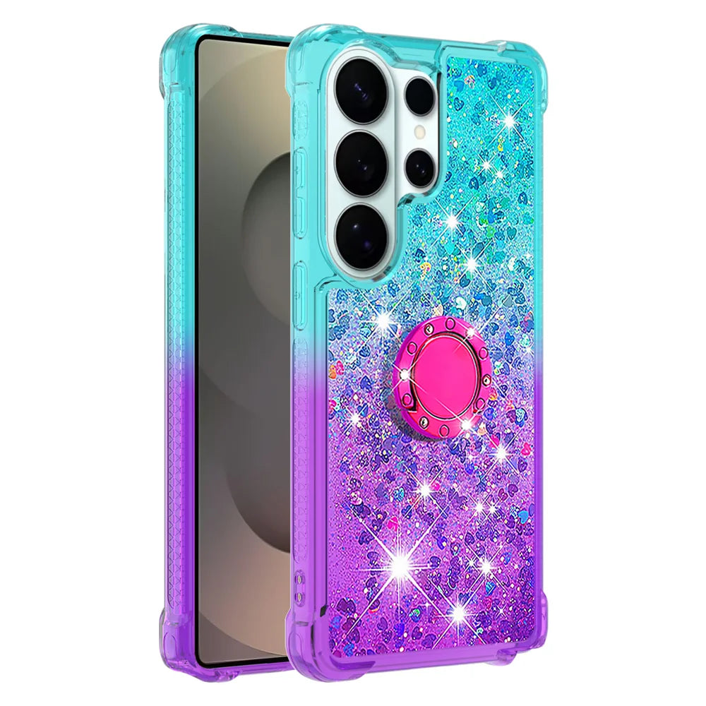 For Samsung Galaxy S26 Ultra TPU Case with Kickstand Gradiant Quicksand Shockproof Cover - Sky Blue+Purple - 1