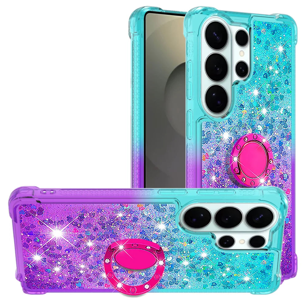 For Samsung Galaxy S26 Ultra TPU Case with Kickstand Gradiant Quicksand Shockproof Cover - Sky Blue+Purple - 2