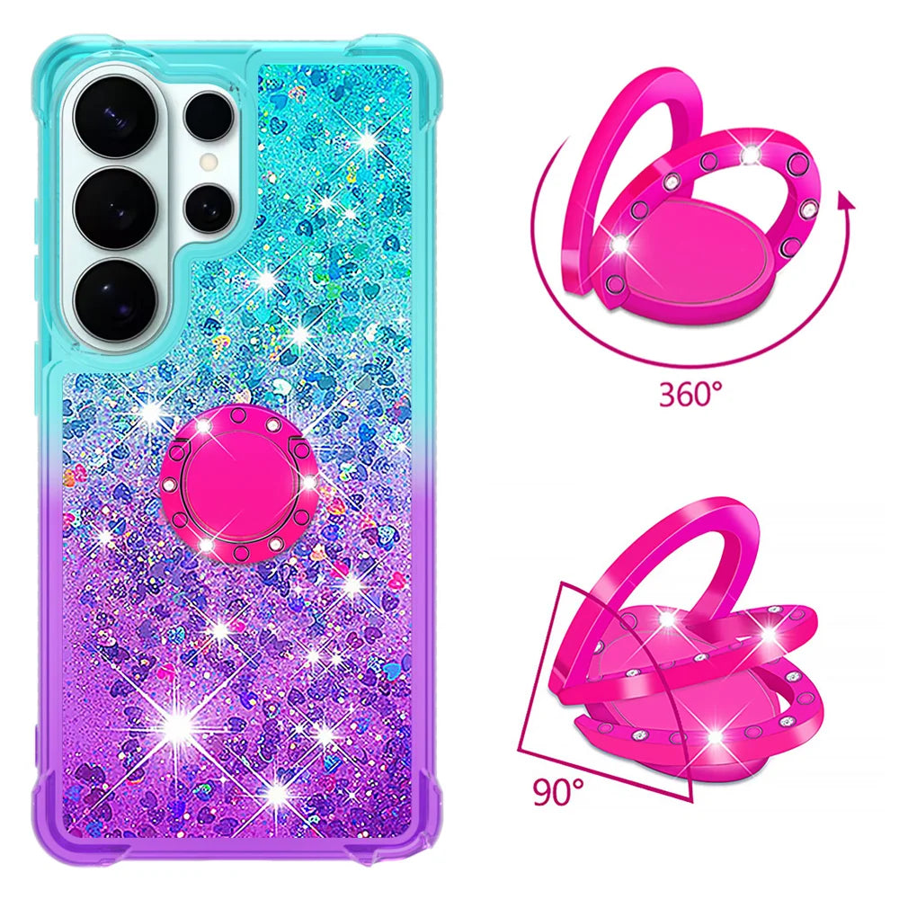 For Samsung Galaxy S26 Ultra TPU Case with Kickstand Gradiant Quicksand Shockproof Cover - Sky Blue+Purple - 3
