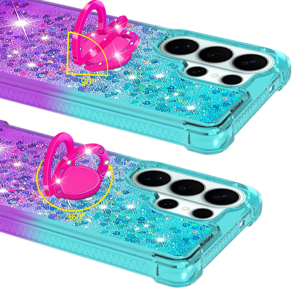 For Samsung Galaxy S26 Ultra TPU Case with Kickstand Gradiant Quicksand Shockproof Cover - Sky Blue+Purple - 4